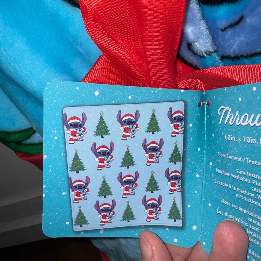Disney Stitch with Santa Hat & Christmas Tree Plush Throw Blanket